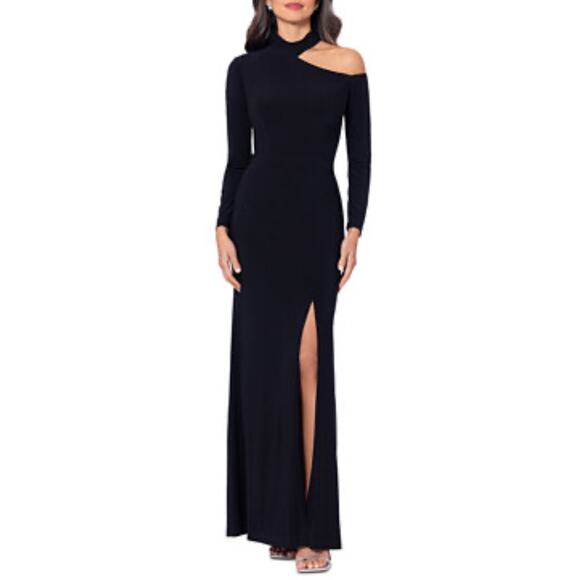 Xscape Dresses & Skirts - XSCAPE Cut Out Long Sleeve Halter Neck Sheath Evening Gown Black Size 16P Dress